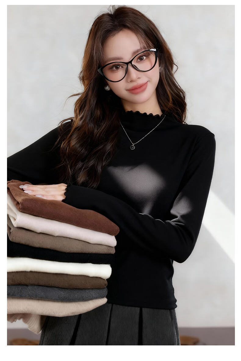 MJ STYLE Ruffled Edge Fleece-Lined Slim Fit Thermal Long Sleeve Top for Women Winter 2026 7