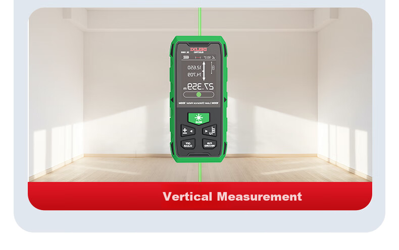 DELIXI ELECTRIC Green Light Laser Distance Meter Cross Line Tape Measure 3-in-1 High Precision Multifunction Electronic Ruler Lithium Battery Version 100m 5