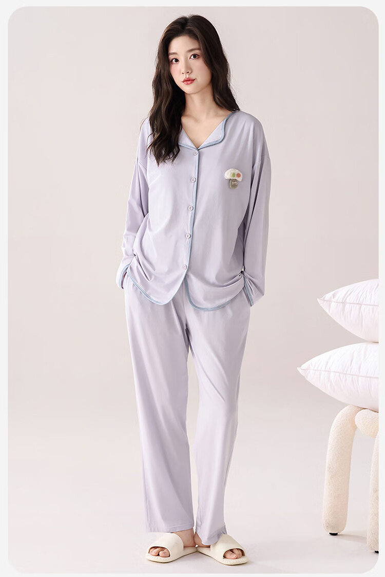 Yalu 100% Cotton Women's Pajamas 2025 New Summer Autumn Lace Cardigan Long Sleeve Long Pants Homewear Suitable for Outdoor Wear 9
