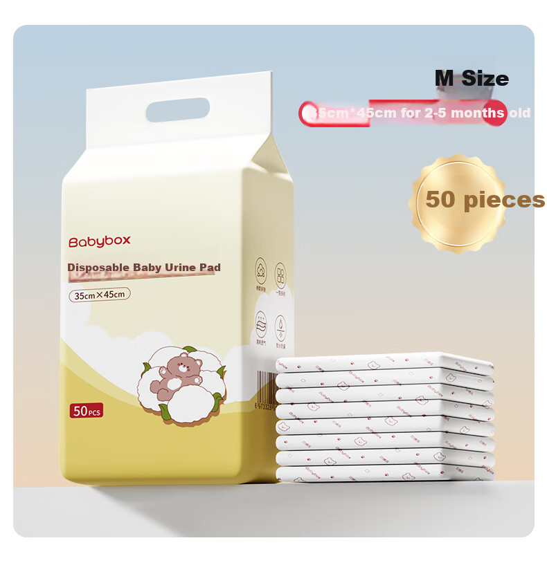 Beiboshi Babybox Disposable Diaper Changing Pad, 35*45cm, Baby Care Mat, Waterproof, Breathable, Absorbent, 100 Pieces, Size M 16