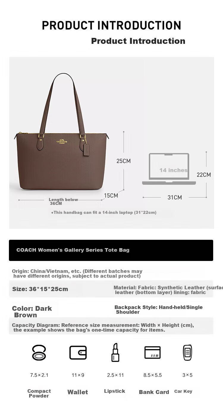 COACH [Brand Direct Supply], Women's GALLERY Large Handbag Tote Bag, Black CV402, New Year's Gift 3