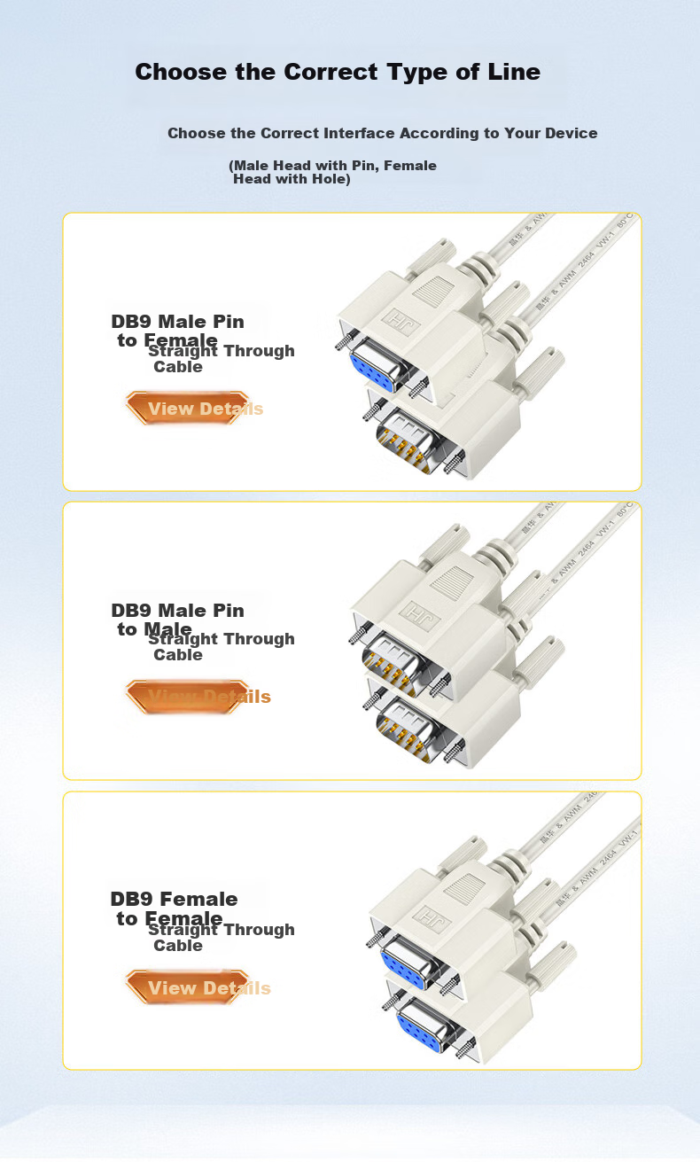 Jinghua DB9 Male to Female 9-Pin Serial Cable for Computer COM Interface RS232 Barcode Scanner Printer Cash Register CNC Machine Direct Connection Cable Beiji Color 1.5 Meters B110E 8