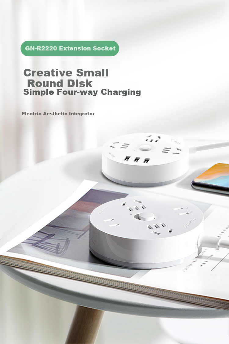 BULL Power Strip / Extension Cord / Surge Protector / Multi-Outlet Strip / Power Bar with Round Socket, 3 USB Ports + 3 Outlets with Master Switch, 1.8 Meters, Zhuyu Pink, GN-R203U 1