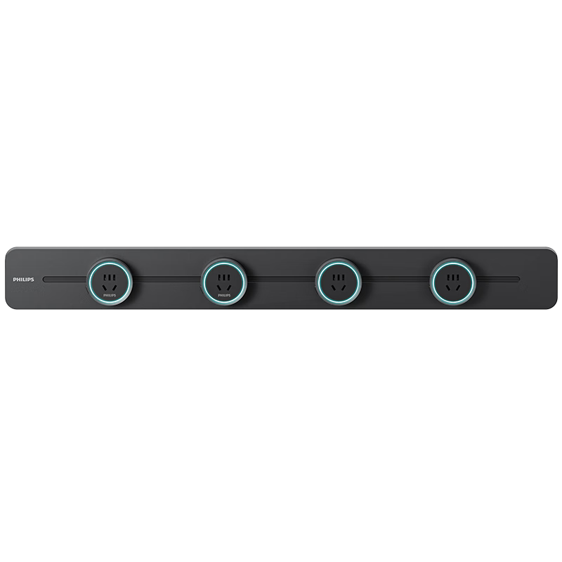 PHILIPS Arc Track Socket Slim Ambient Light Movable Rail Power Strip Wall-Mounted Wireless Slot-Free Dining Cabinet Switch Socket Panel 75cm + 4 Adapters Black