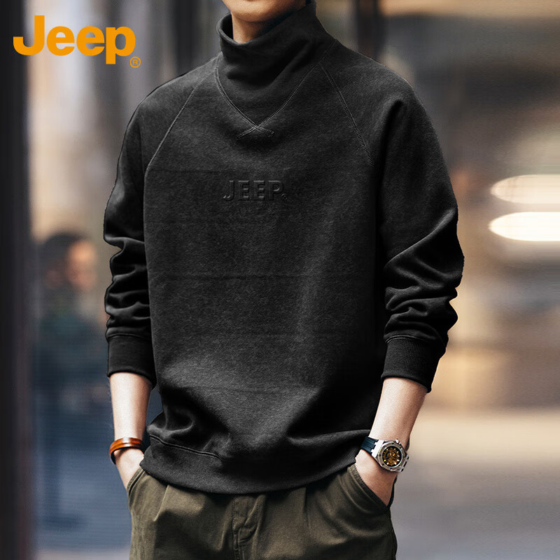 Мужская футболка с длинным рукавом JEEP, утепленная, с полувысоким воротником, черная, размер L