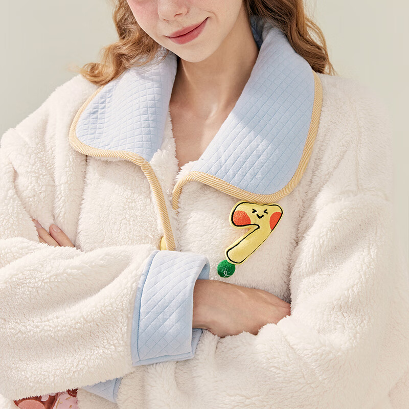 Fenteng Coral Fleece Women's Bathrobe Autumn Winter New Long Sleeve Warm Home Brown Bear Pajamas Thickened Robe Outerwear