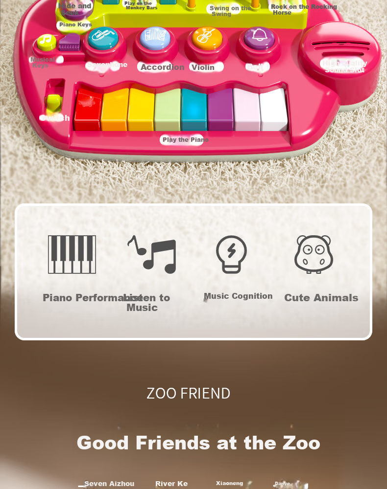 GOODWAY Children's Electronic Keyboard Toy, for Infants 0-3 Years Old, 2 Musical Early Education, Multifunctional Hand Piano, Drum Set, Birthday Gift for Boys 4