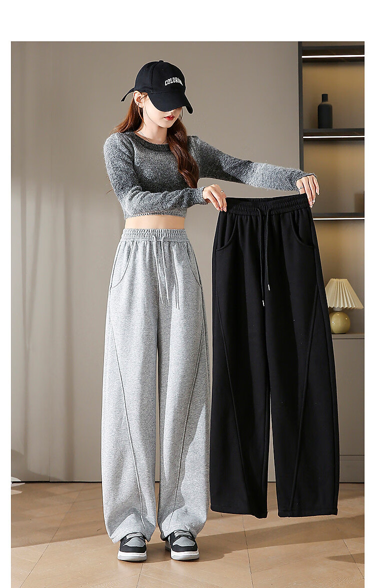 Dme Women's Casual Winter Cloud Cotton Elastic Waist Side Seam Split Banana Pants 4