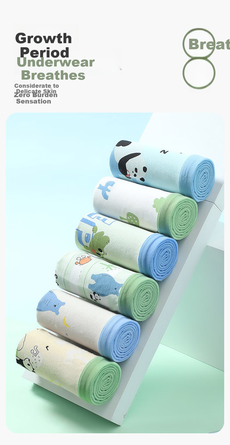 FENTENGCARE Children's Underwear [Class A Cotton, 7A Antibacterial] 6-Pack Boys' New Cartoon Pure Cotton Crotch Boxer Briefs for Boys 7