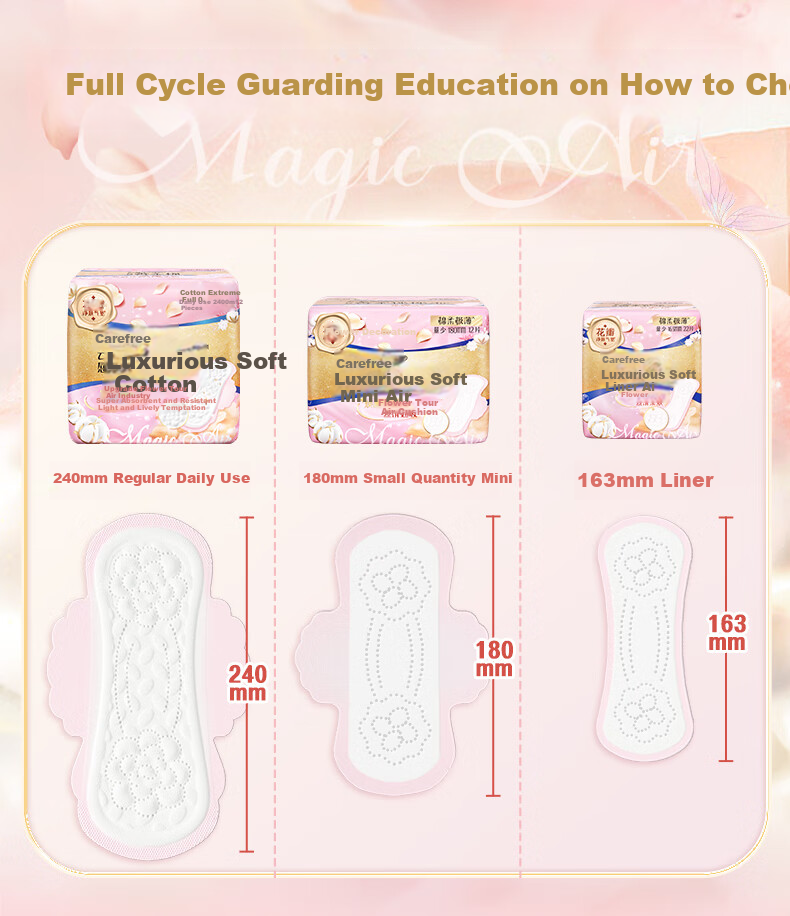 Hushubao, Luxurious Cotton Mini Sanitary Napkins, Low Absorbency Daytime Use, 180mm, 12 Pieces, Menstrual Pads, Trial Pack, Sold by JD 6