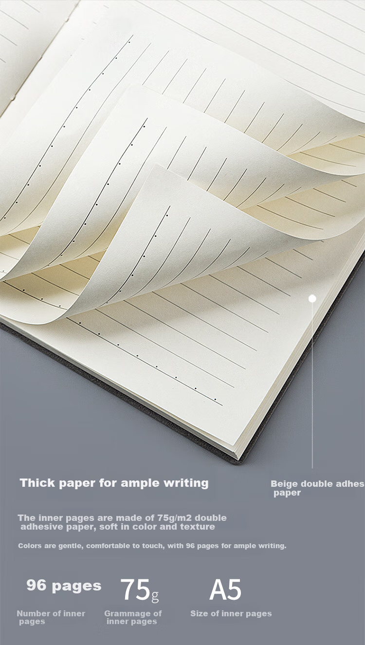 GuangBo Notebook A5/96 Sheets Leather Cover Notebook for Business Office Meetings, Journal Diary Office Supplies, Black GBP25667 4