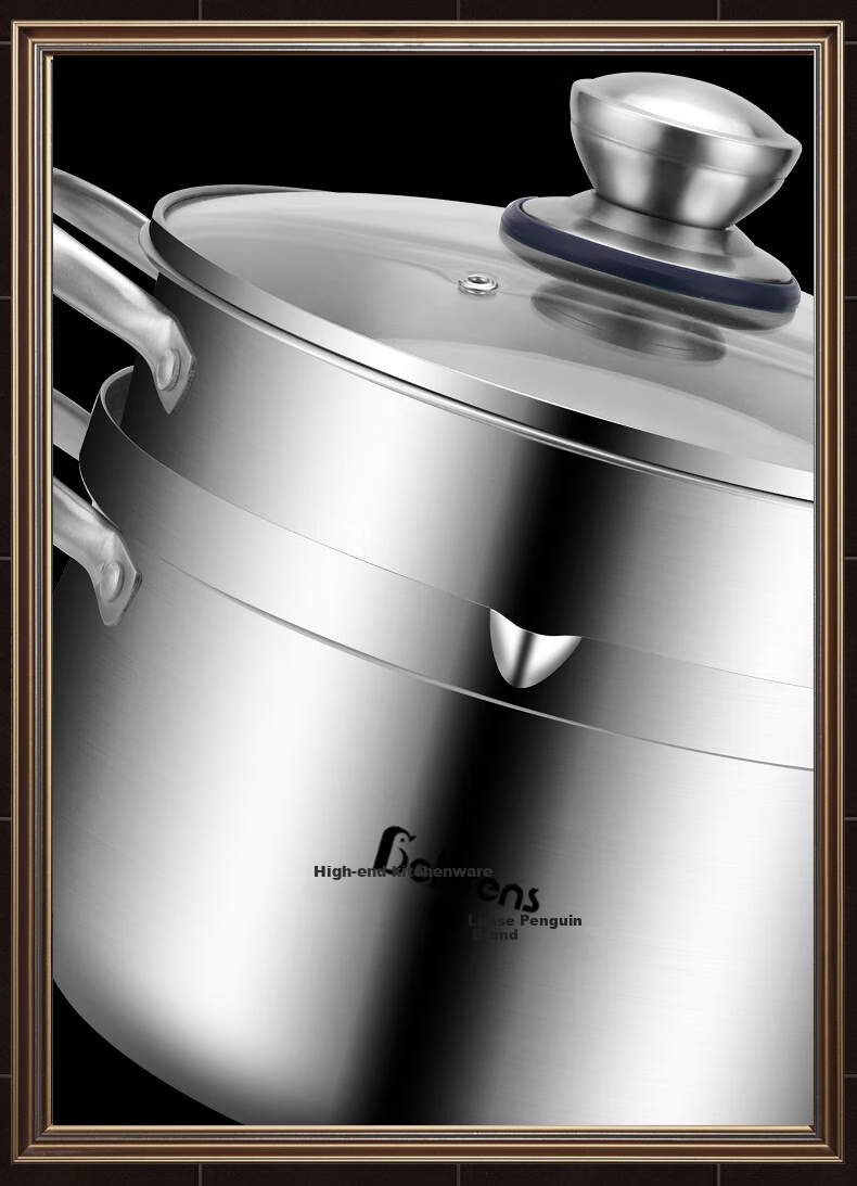 Beilunsi 304 Stainless Steel Soup Pot, Thickened Double-Handled, for Home Use on Gas Stove And Induction Cooker, for Stewing And Making High-Soup Pot with Steamer, 24CM 10