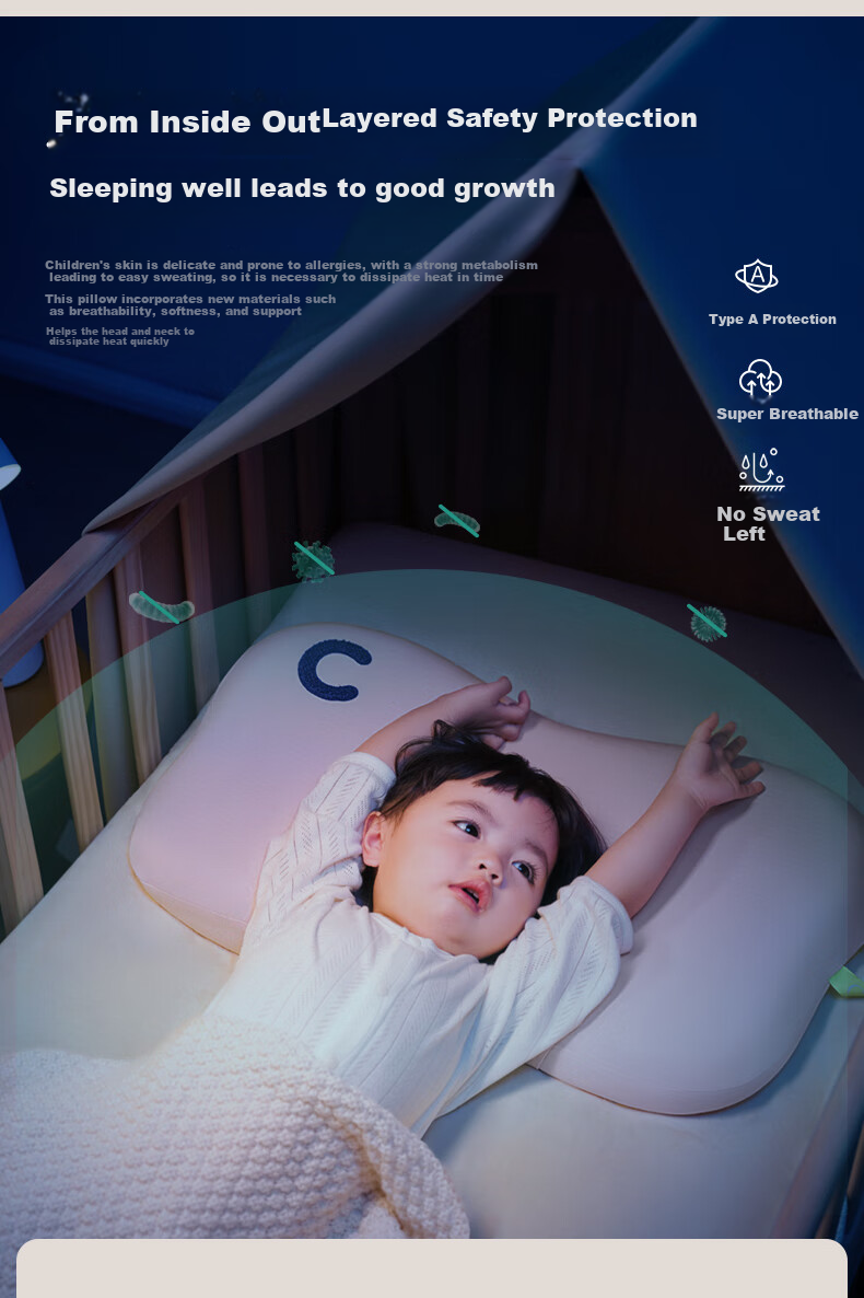 CORY Children's Pillow, Baby And Student Pillow, Washable And Breathable, for Ages 1-3 Silicone Pillow with Spine Protection, Blue Color for Kids 11