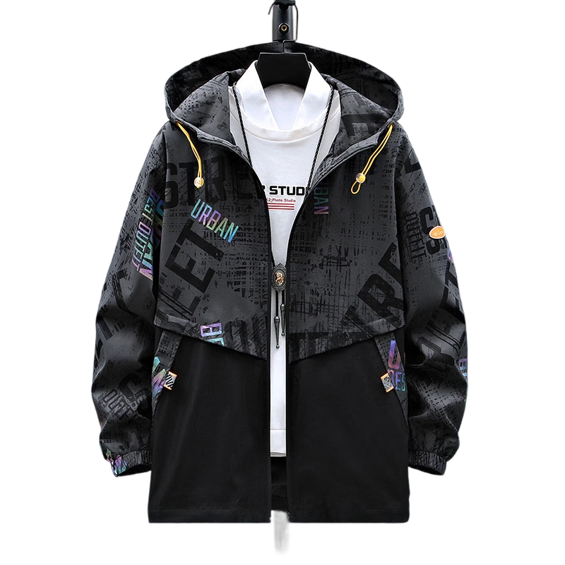 PLAYBOY Men's Jacket Spring Autumn Hooded Workwear High-end Sports Casual Coat Gray 2XL