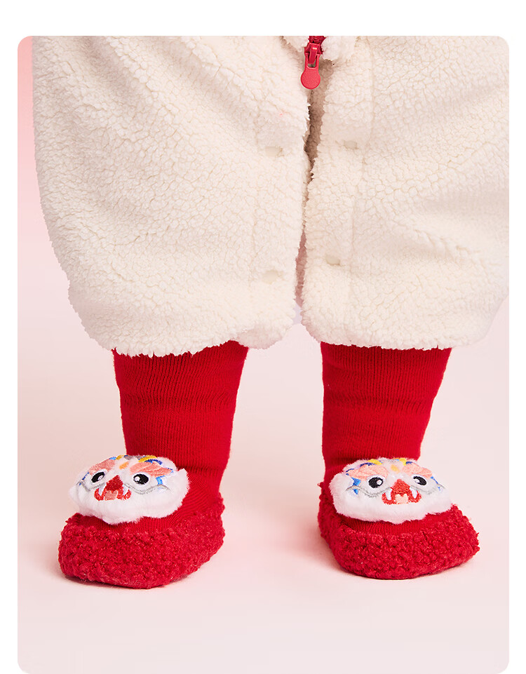 Balabala Kids Socks Boys and Girls 2026 Spring New Infant Floor Socks Warm Anti-Slip Toddler Walking Socks Red 1