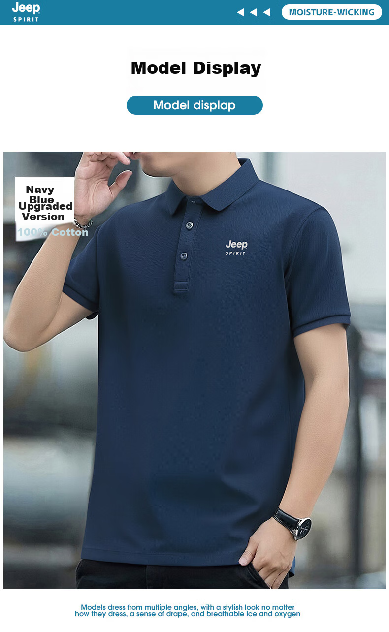 JEEP SPIRIT Polo Shirt for Men, Ice Silk Short-Sleeve T-Shirt, Summer Business Casual Wear for Young And Middle-Aged Fathers, Work Uniform Top for Men, Size L 11