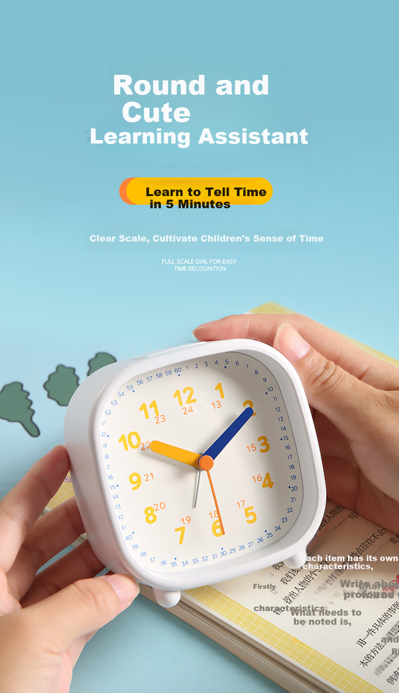 Mashi [Soft Night Light] Alarm Clock for Children And Students, Creative Hourglass-Shaped Clock, Simple Square Design with Hands, Luminous, Lazy Person's Night Light, Desktop Bedside Clock C301-5 Panda Gift 3
