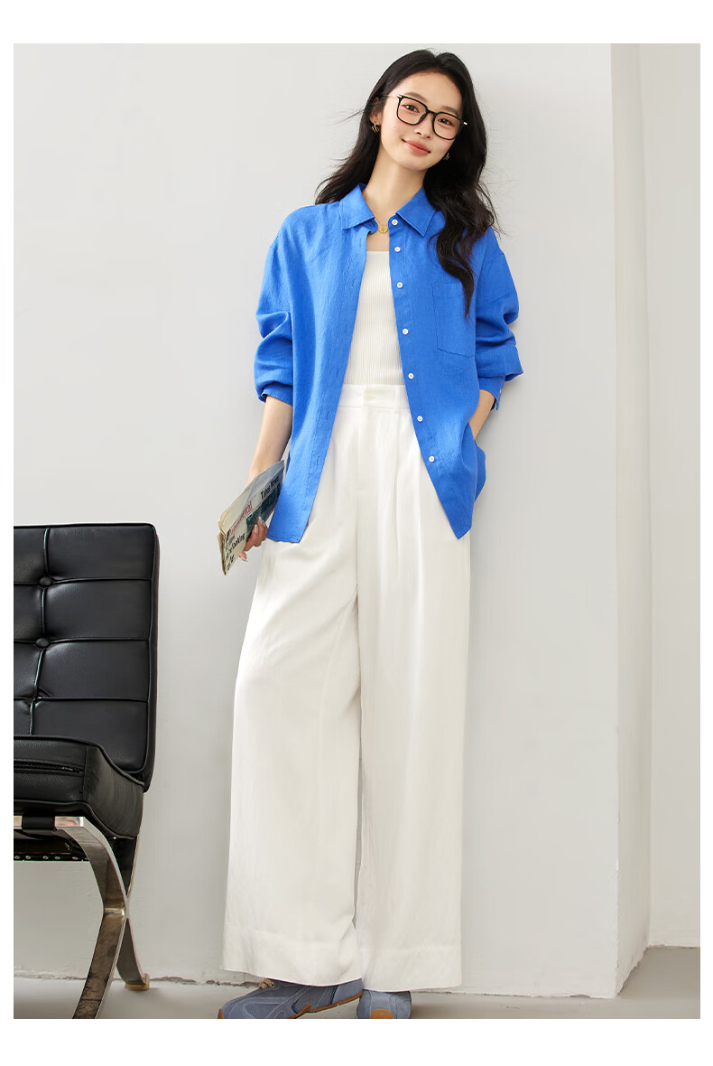 Fansiman Commuter Linen Long Sleeve Shirt Women Autumn New Simple Relaxed Fit Lapel Top Dragon Fruit Red M 12
