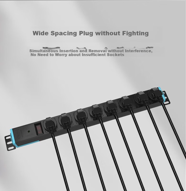 Kyfen PDU Desktop Gaming Cabinet Socket/power Strip/extension Cord, 10A 8-Outlet 1U 1C 1.5mm Cable Diameter with Dual Switches And Master Control, 1.6 Meters 10
