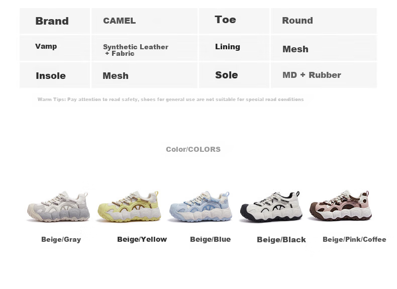CAMEL [Dilireba's Same Style] Neng Meng Chou Meng Women's Sneakers Casual Sports Shoes L25A202062 Beige/gray 38 45