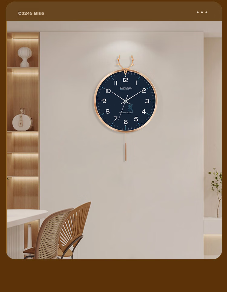 Compas Wall Clock for Living Room, European Style Creative Clock, Bedroom Quartz Wall Clock C3245 Green 36cm 8