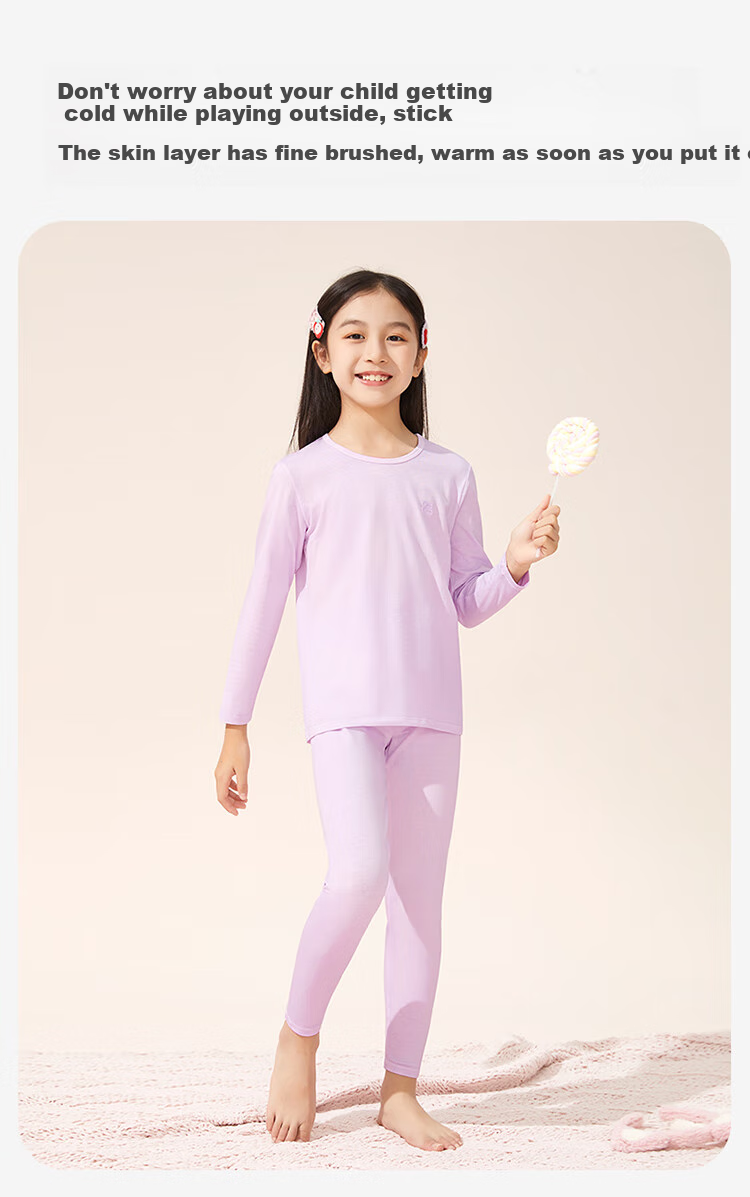Jiusuiban Children's Thermal Underwear, Girls' Autumn And Winter Fleece-Lined Thin School Uniform Base Layer Cotton Sweater Pajamas Pants, Big Kids Autumn Clothes And Pants 3