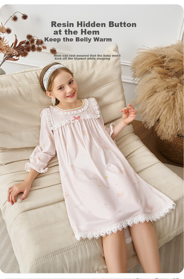 YEEHOO [50S Modal] Girls' Nightgown, Children's Pajamas, Skin-Friendly Ultra-Soft Amino Acid Skincare Loungewear, Short Sleeve, 110 2