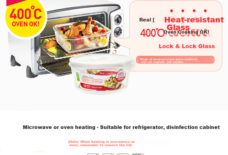 LOCK&LOCK Large Capacity Heat-Resistant Glass Food Storage Containers, Microwave-Safe Lunch Boxes, Sealed Bento Boxes, Meal Containers, Lunch Bags, 1L*2 6