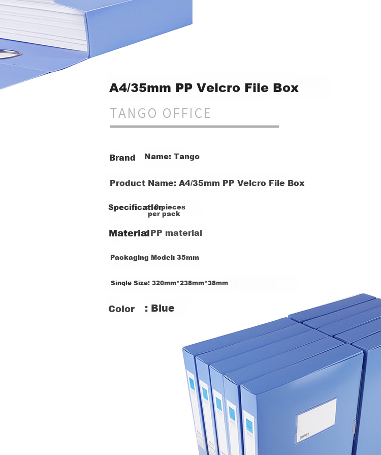 TANGO Thickened A4 File Box, 35mm Document Box, 10 Pieces, Personnel And Financial Contract Adhesive Closure Storage Protection Box, Office Stationery Supplies, Blue, 0161 2