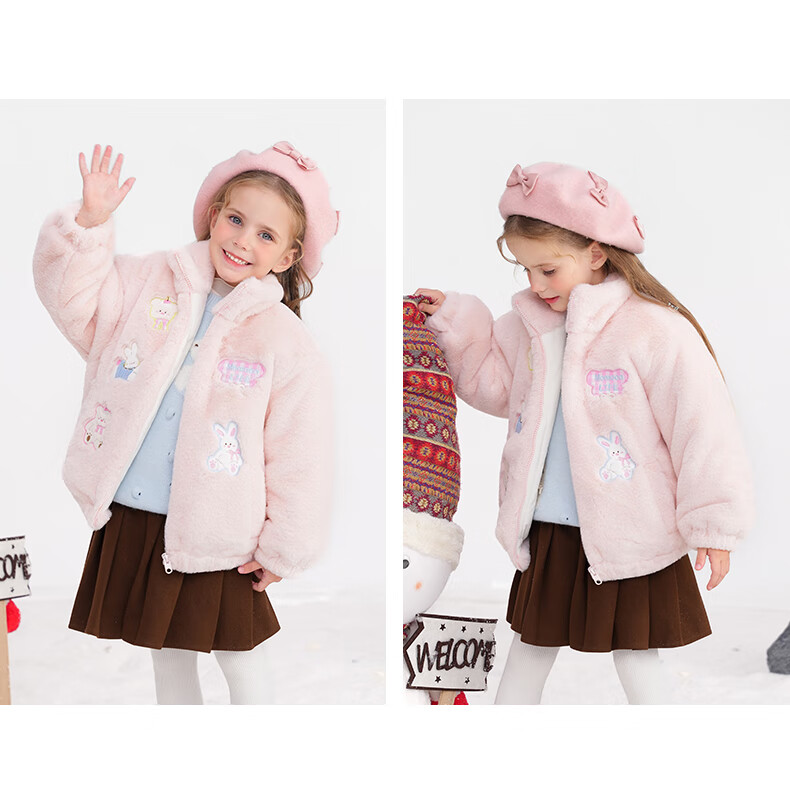 MOMOCO Kids Girls Winter Coat 2025 Korean Style Cute Furry Jacket Pink Size 105 6