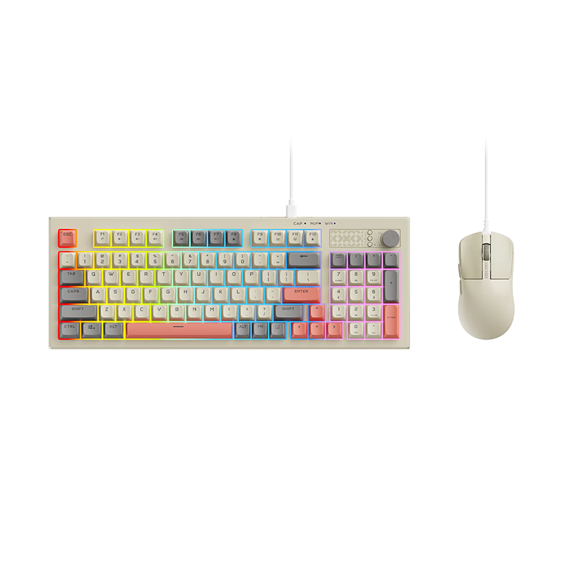 Lenovo K2 Wired Keyboard and Mouse Set Mechanical Feel Silent Structure 95 Keys RGB Lighting Ergonomic Volume Knob Two-Tone Wired Keyboard and Mouse Set Vintage Gray