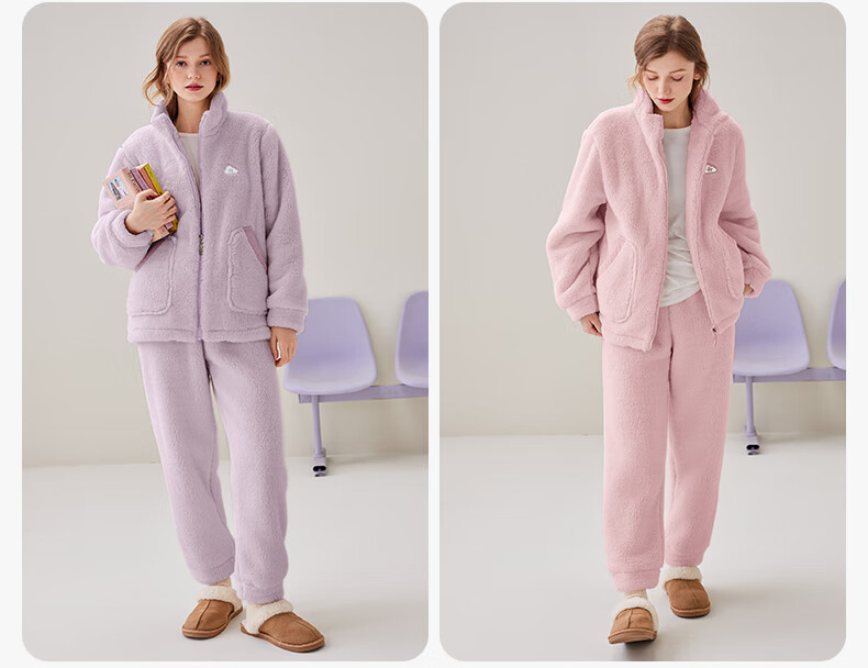 Fenteng Coral Fleece Couples Pajamas Autumn Winter Thickened Set Women's Wearable Flannel Men's Homewear 2