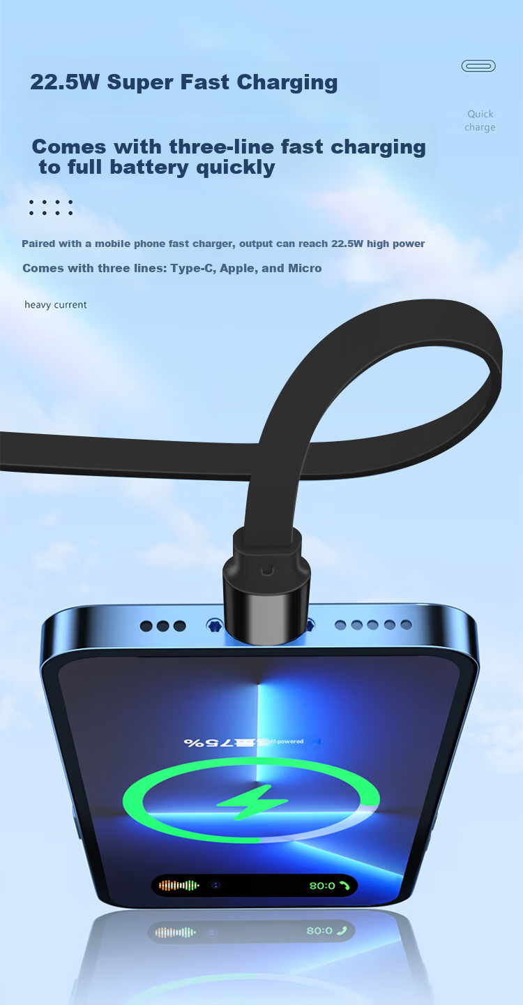 Newmine Charger Cable, Three-In Retractable Data Cable, Fast Charging 22.5W, One-To Apple Type-C Android Phone Car Charger, Supports IPhone 15-18 Phones And Tablets, Black 5