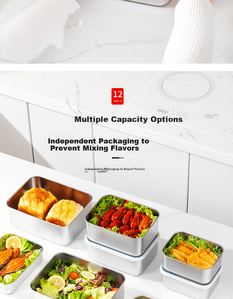 KATEI STORY Japanese 304 Stainless Steel Food Storage Container, Food-Grade Refrigerator Fresh-Keeping Freezer Storage Box, Meat Prep Container, Portioning Box 17