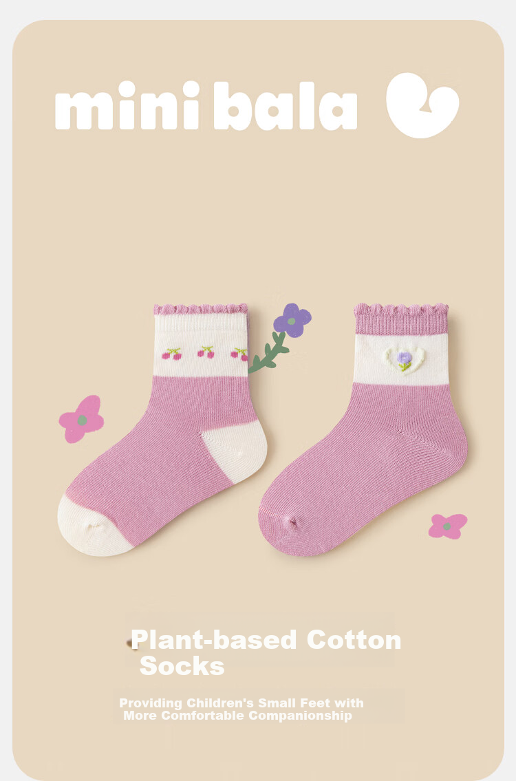 Minibala Winter New Girls' Cotton Stretch Breathable Floral Socks, Baby Warm Socks [2 Pairs] 1