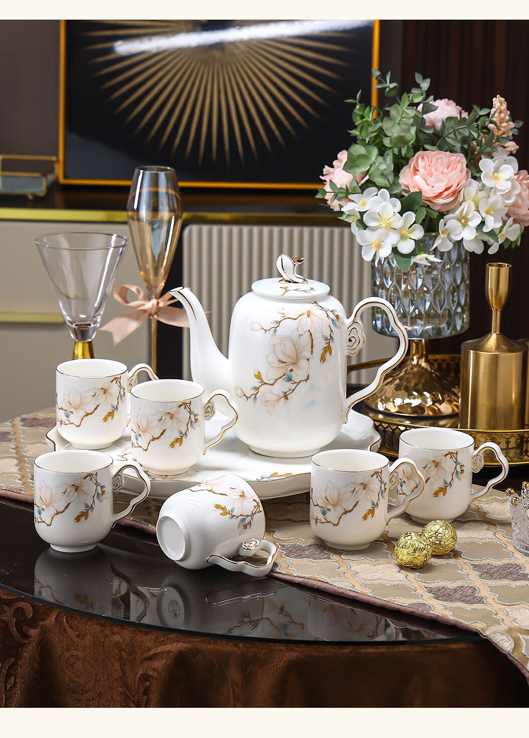 Zhengye Light Luxury Ceramic Tea Cup Set New Chinese Style Home Housewarming Gift 2