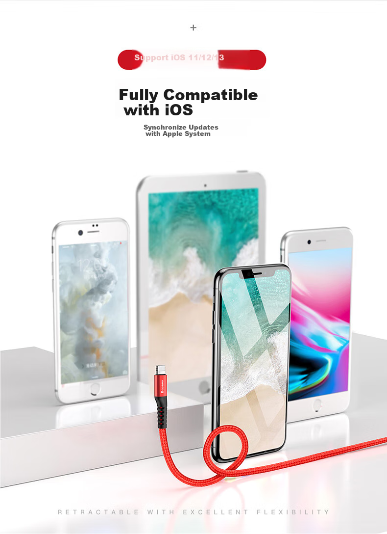 Baseus Apple Data Cable, Spring Retractable Car Phone Charging Cable, Portable Car Charger, Suitable for IPhone14/13/12/11/8Plus/X/iPad/Air/Pro, 1 Meter 8