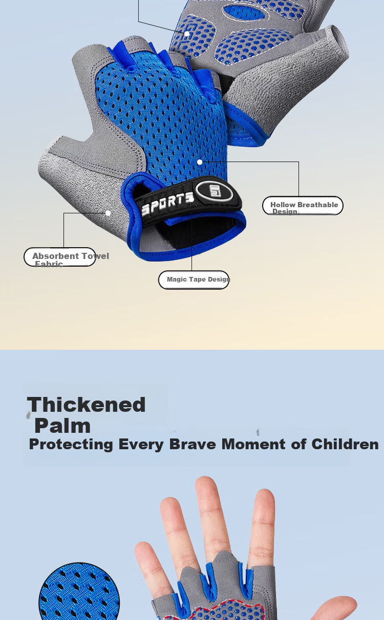 Ousen Children's Sports Gloves, Outdoor Rock Climbing, Single Bar Anti-Slip, Mountain Climbing, Cycling, Roller Skating, Wear-Resistant, Half-Finger Protection for Boys And Girls 3