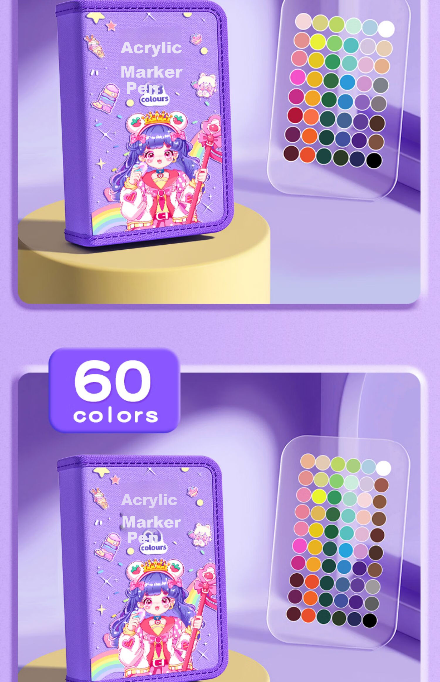 Mingyu 48-Color Acrylic Markers, Watercolor Pens, Elementary School Student Children's Drawing Tools, Art Student Special Washable Paintbrushes, Girls' Birthday Essential Gift, 48 Colors/purple Girls' Watercolor Pens 12