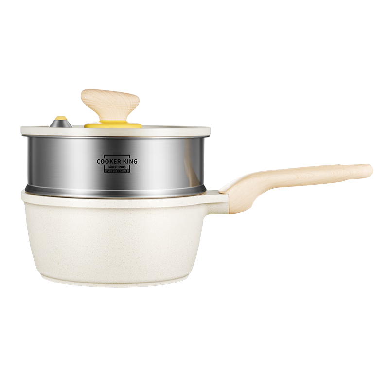 COOKER KING Milk Pot, Low-Pressure Milk Pot, Baby Food Pot, Noodle Pot, Large White Milk Pot 20cm with Steamer Insert