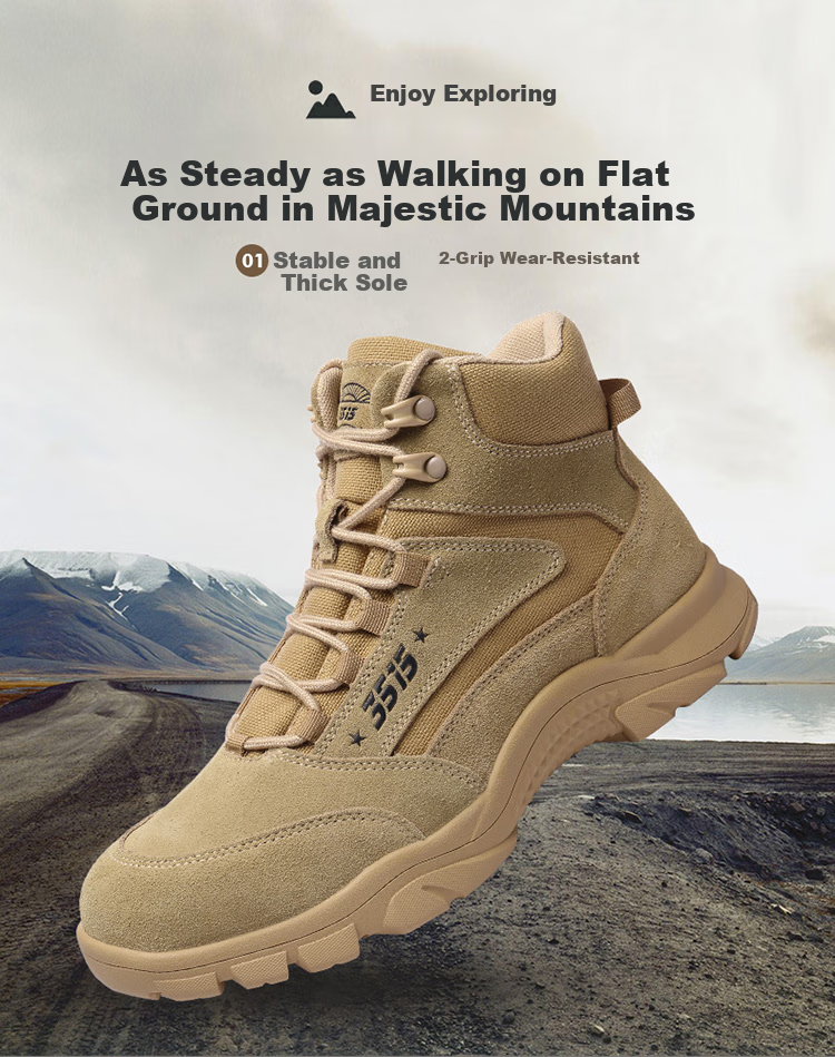 Qiangren Men's Boots, Jihua 3515 Outdoor Boots, Suede Leather Hiking Sports Training Boots, Desert Short Boots, Sand Color, Size 38 1