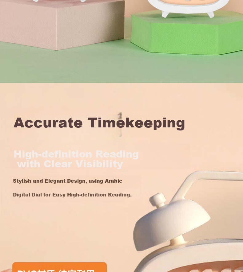 Yajia Student Alarm Clock, Student Timepiece, Children's Cartoon Desk Clock, White, Battery-Powered 4