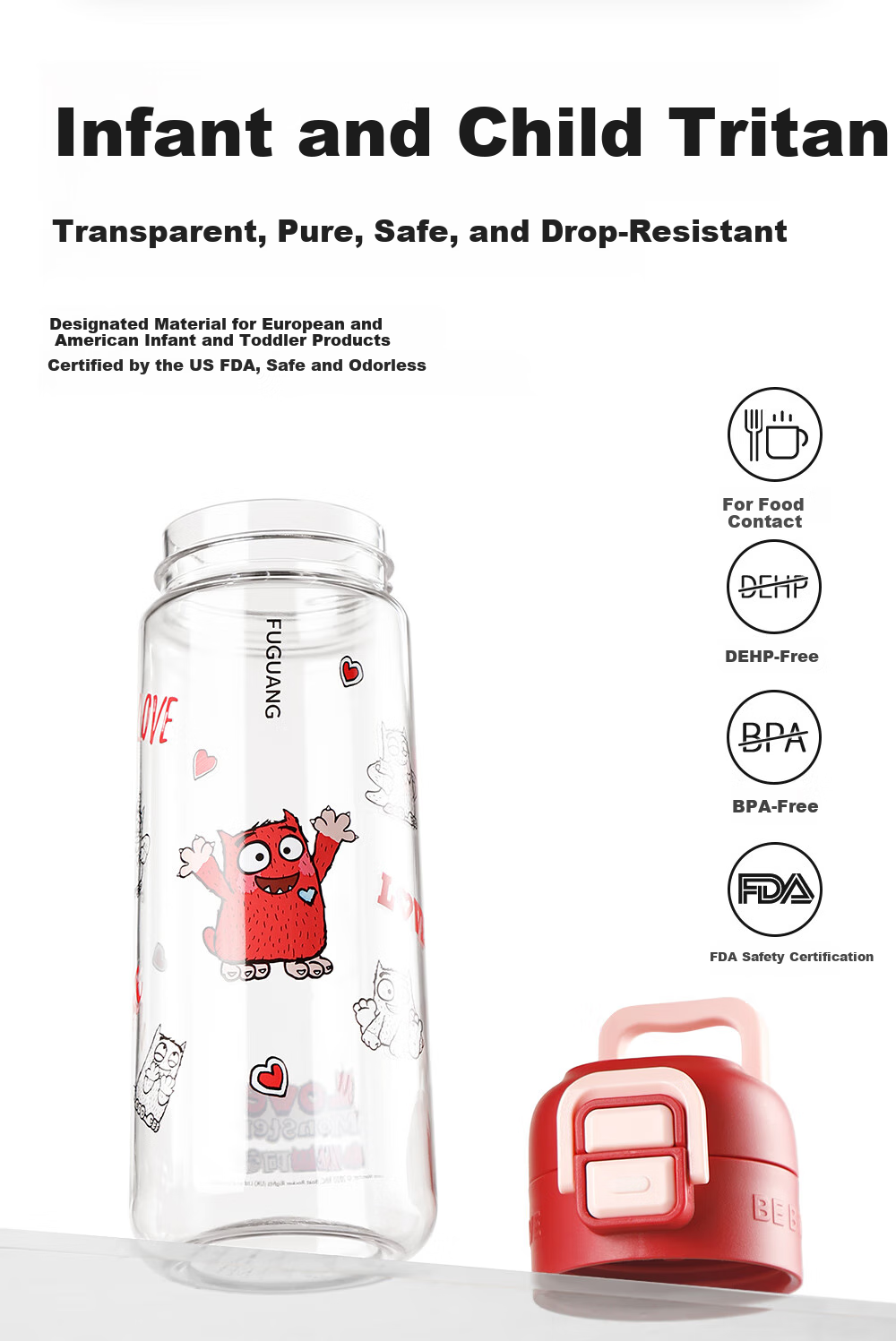Fuguang Children's Water Bottle, Tritan Student Straw Cup, Portable, for Boys And Girls, Summer Use, Heat-Resistant, Shatterproof Plastic Cup, 468ml 8