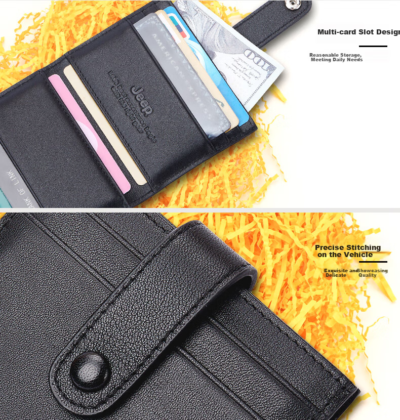 JEEP Men's Card Holder with Multiple Slots, Top-Grain Leather Business Card Case And Wallet, Birthday Gift 3
