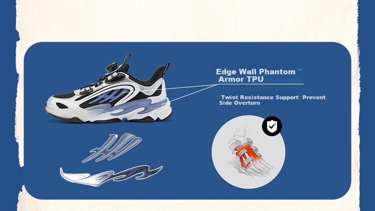 QIAODAN Boys' Running Shoes Spring Autumn Children's "Classic of Mountains and Seas" Collaboration Sports Shoes Black/Sangtian Blue Size 39 9
