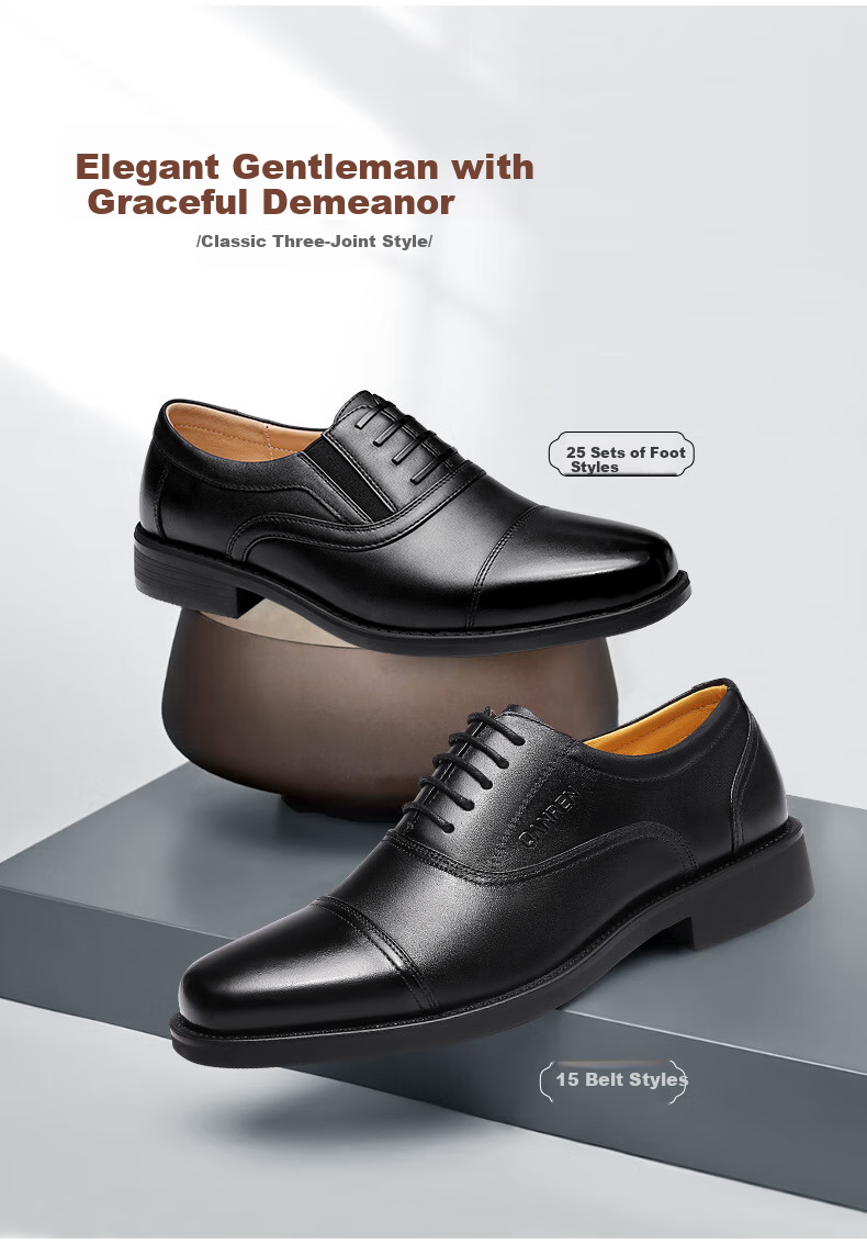 Qiangren Formal Shoes for Men, Jihua 3515 Quality Top-Grain Leather Business Dress Shoes, Slip-On Three-Joint Sandal Leather Shoes, Black, Size 43 6