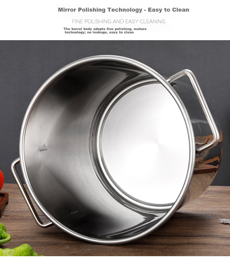 Quanshi Stainless Steel Bucket with Lid, Thick Soup Bucket, Large Water Storage Container, 35*35cm, Commercial Kitchen Utensil for Canteen, Hotel And Restaurant Use 8