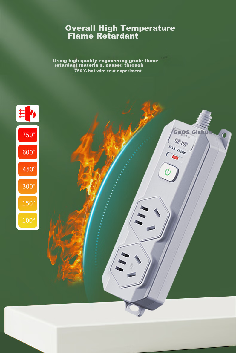 JS JISHUN 16A Air Conditioner Socket, 10A to 16A Conversion Plug + 10A High-Power Water Heater Power Strip, Extension Cord for Induction Cooker, Anti-Overload, Gray, Total 4.8 Meters 5