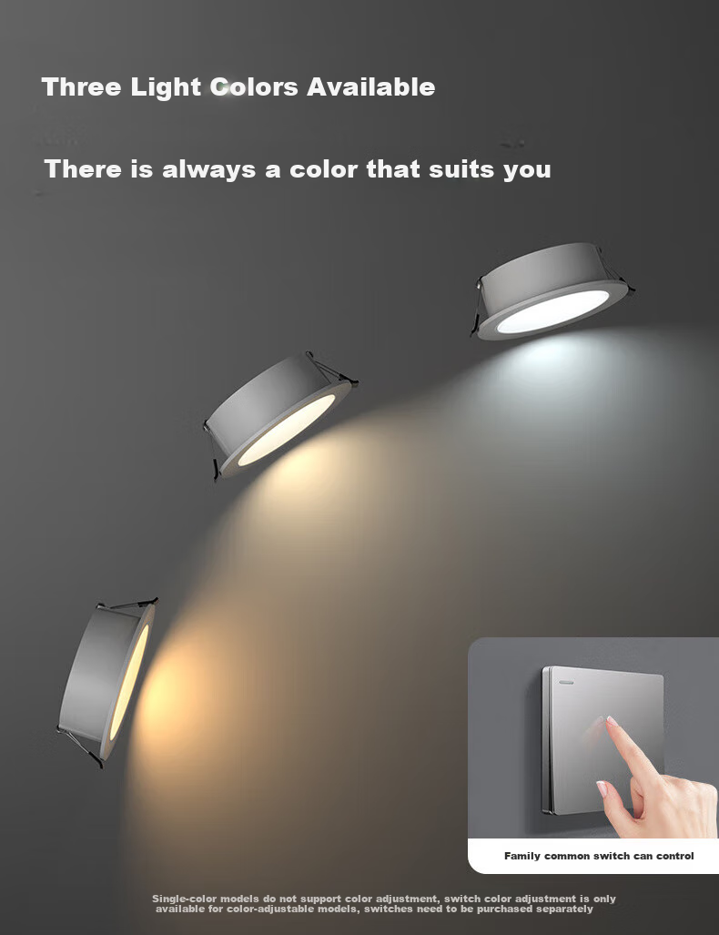 FSL Foshan Lighting LED Recessed Downlight Anti-Glare Living Room Ceiling Light 2.5 Inch 6W Tri-Color Adjustable Aperture 75mm 12