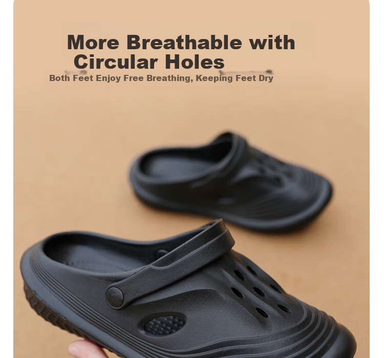 Huameijianbu Plain Color Men's Perforated Slippers, Indoor And Outdoor Wear, Shock-Absorbing, Non-Slip, Beach Sandals, HL2434, Off-White, Size 42-43 8